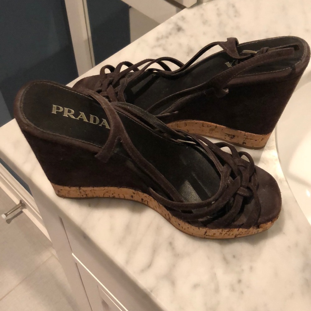 Prada brown wedge sandals 35 great condition!